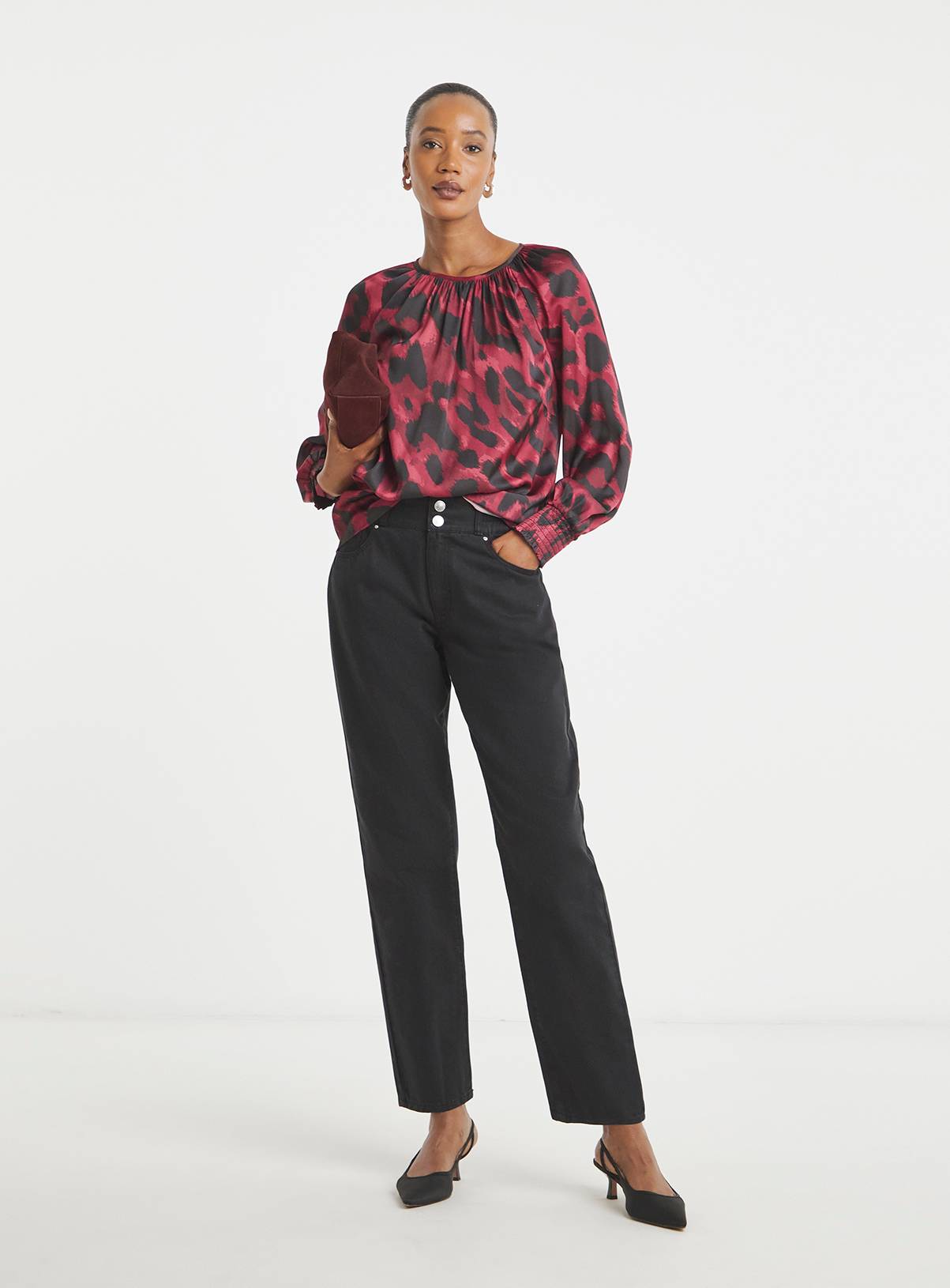 JD WILLIAMS Leopard Print Satin Raglan Blouse 32 - Image 3